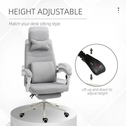 Grey Ergonomic Home Office Chair with 360-Degree Swivel and Adjustable Footrest for Comfort