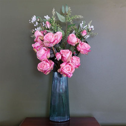 60cm Pink Rose Artificial Flower Display Glass Vase