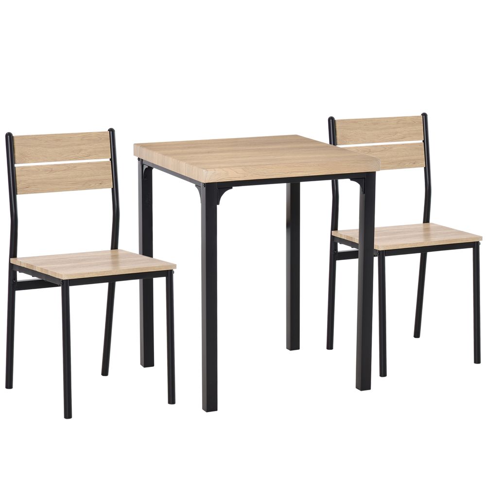 Compact 3-Piece Dining Table Set with 2 Chairs and Wooden Metal Legs