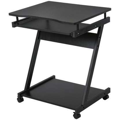 Movable Black Computer Desk with 4 Wheels and Sliding Keyboard Tray for Flexibility