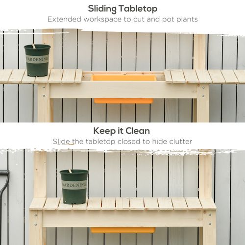 Outsunny Sliding Tabletop Potting Bench with Dry Sink & Durable Fir Wood