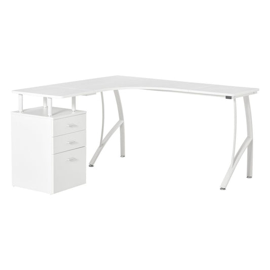 White L-Shaped Corner PC Desk with Drawer for Home Office Workstation Efficiency