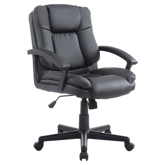 Black PU Leather Mid-Back Swivel Executive Office Chair with Armrests for Comfort