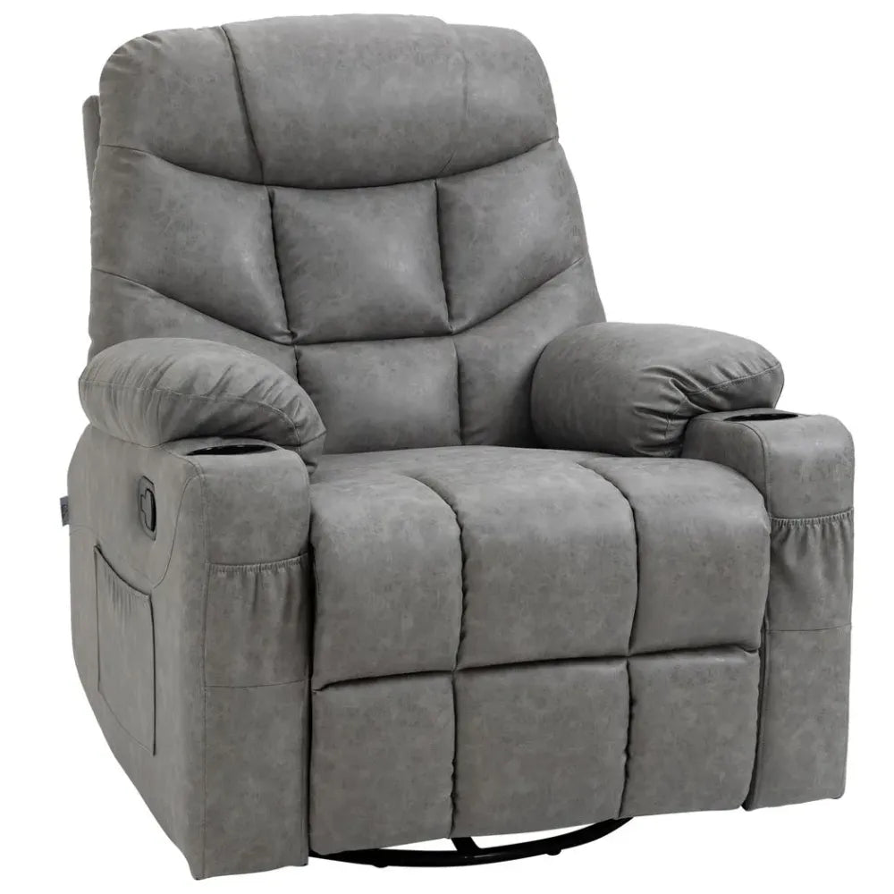 Grey PU Leather Manual Recliner Armchair with 360° Swivel Function for Comfort