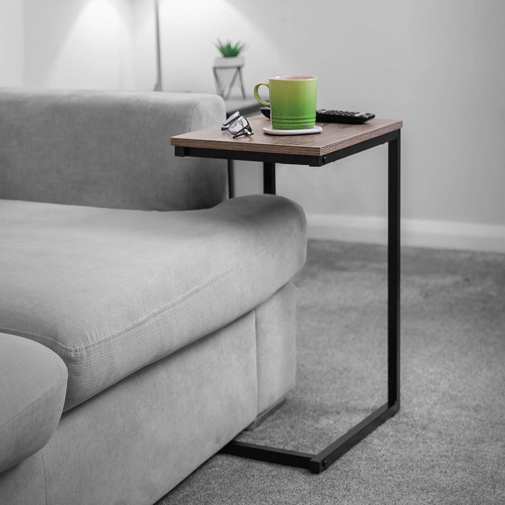 Black Powder Coated C-Shaped Side Table for Modern Living Room Accent