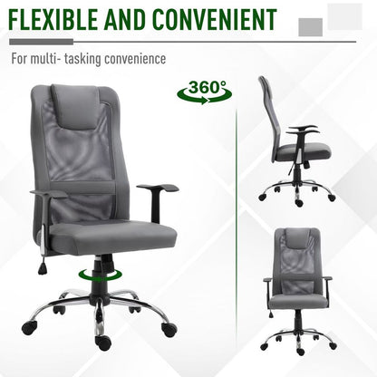 Grey High Back Mesh Office Chair with Swivel, Headrest, and Armrests for Support