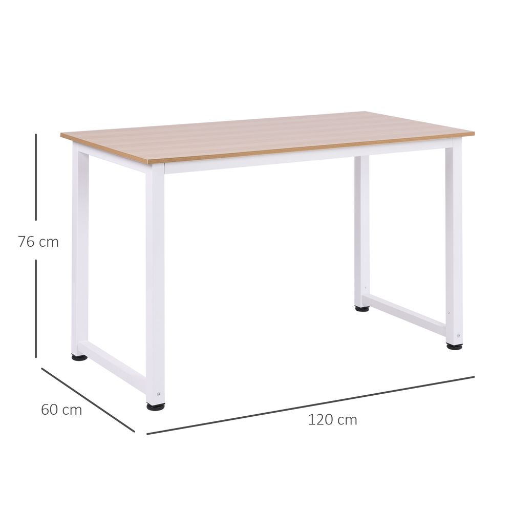 White Metal Frame Oak Grain Computer Desk, 120W x 60D x 76Hcm for Contemporary Office Decor