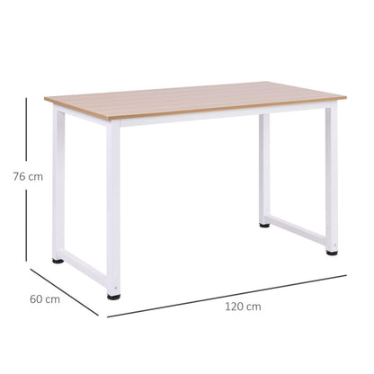 White Metal Frame Oak Grain Computer Desk, 120W x 60D x 76Hcm for Contemporary Office Decor