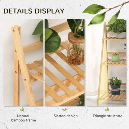 Folding Bamboo 3-Tier Plant Stand - Versatile Rack for Indoor & Outdoor Use