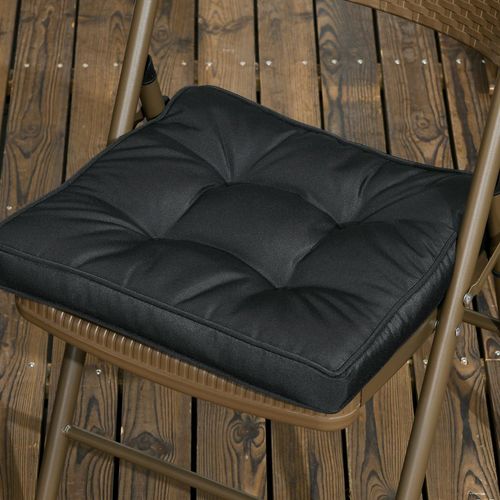 40 x 40cm Garden Seat Cushion with Ties Replacement Dining Chair Seat Pad, Black