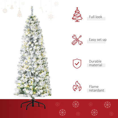6ft Pre-Lit Snow Flocked Artificial Christmas Tree with Warm LED Lights