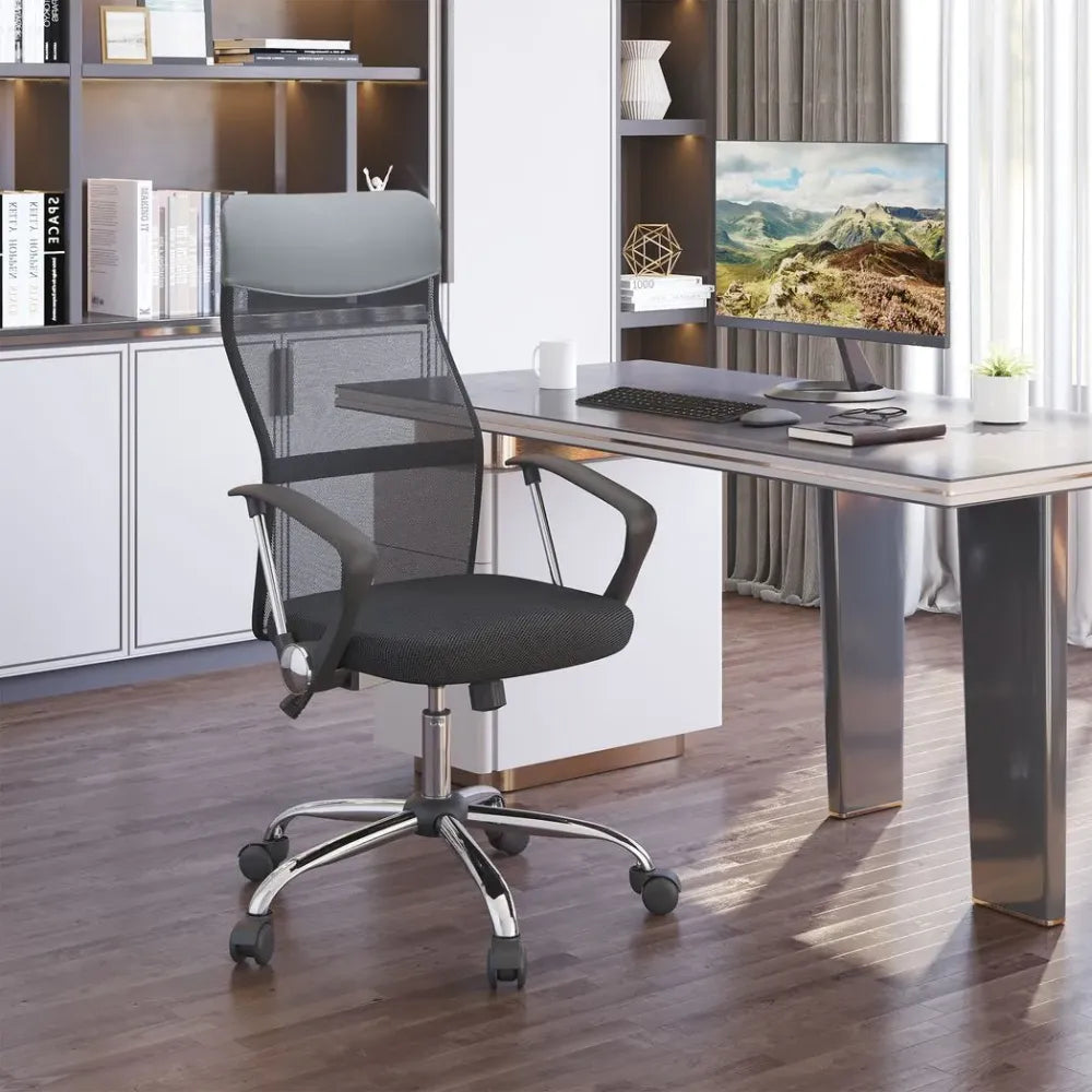 Black Executive Office Chair with High Back Mesh Seat, Ideal for Comfortable Office Use