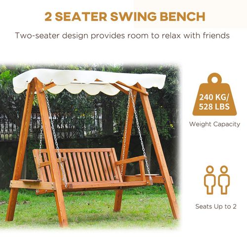 2-Seater Outdoor Wood Swing Bench with Canopy - Stylish Patio Lounger