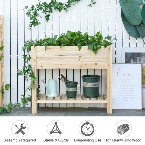 Versatile Wooden Raised Plant Stand with Storage Shelf - Perfect for Gardening!