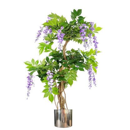 110cm Purple Wisteria Tree with Silver Planter - Charming Floral Accent