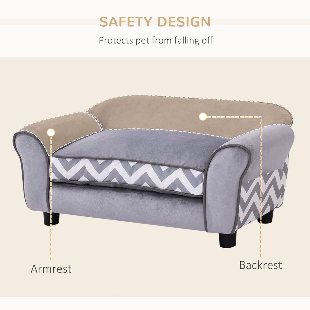 Grey Dog Sofa and Cat Couch Bed for XS Dogs with Removable Sponge Cushion, Cozy Design for Pets