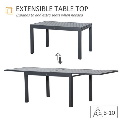 Extendable Garden Table 10 Seater for Lawn Balcony and Backyard Grey Outsunny