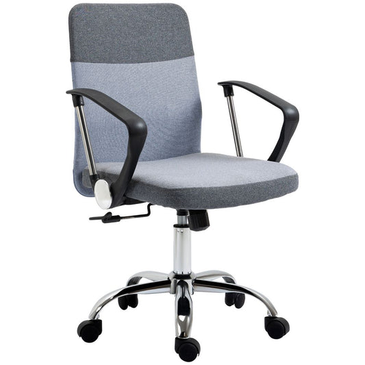 Grey Linen Swivel Desk Chair with Rocking Feature and Wheels for Home Study