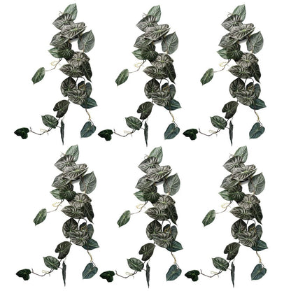 Set of 6 x 120cm Artificial Hanging Alocasia Dragon Scale Plants - Dark Green