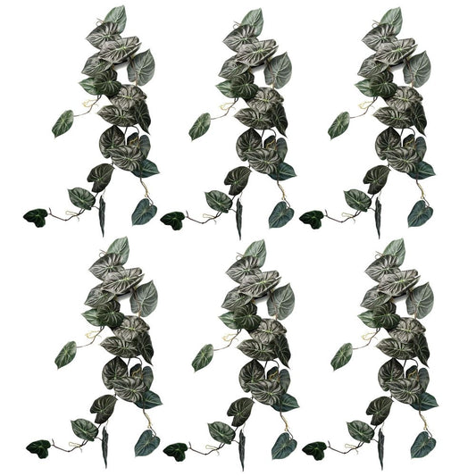 Set of 6 x 120cm Artificial Hanging Alocasia Dragon Scale Plants - Dark Green