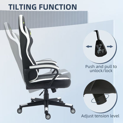 Black and White Gaming Chair with Lumbar Support for Optimal Office Comfort