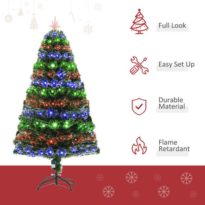 5FT Pre-Lit Artificial Christmas Tree with Multi-Coloured Fibre LED Lights in Green