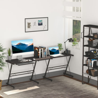 Black L-Shaped Computer Desk with Keyboard Tray for Efficient Workspace