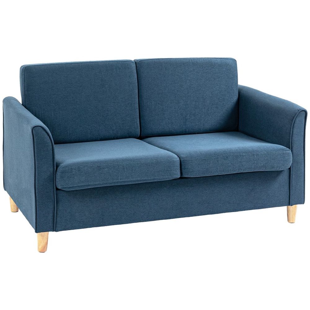 Blue Double Seat Sofa: Linen Upholstery Loveseat Couch with Armrests