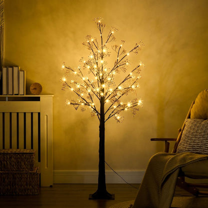 5FT Artificial Tree Featuring Warm White LED Lights and Baby Breath Flowers for Holiday Decor