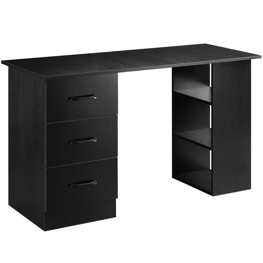 120cm Black Writing Desk with Shelf & Drawers - Ideal Computer Table for Stylish Home Office