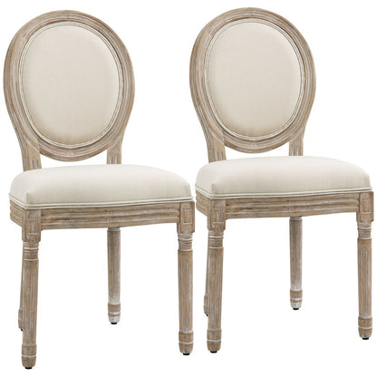 Set of 2 French-Style Dining Chairs with Backrest and Linen Upholstery