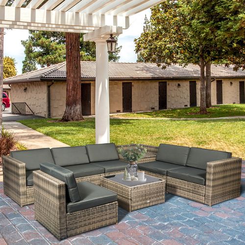 8-Piece Outdoor Rattan Sofa Set with Hidden Storage & Cushions