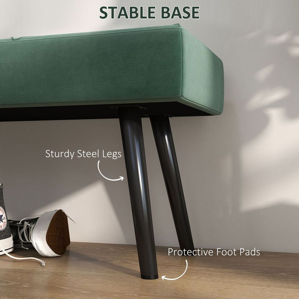 Green Upholstered End of Bed Bench with Steel Legs, Stylish Addition for Hallway and Bedroom