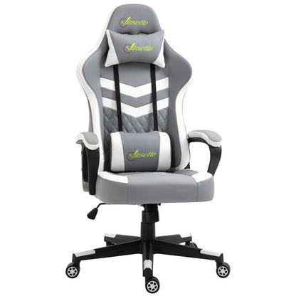 Grey and White Gaming Chair with Lumbar Support and Headrest for Extra Comfort