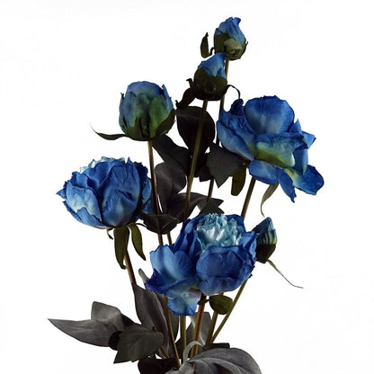 55cm Blue Artificial Peony Spray - 4 Flowers, 3 Buds
