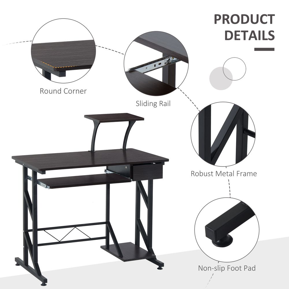 Quality Dark Brown Wood Computer Desk with Shelf Tray for Office Efficiency