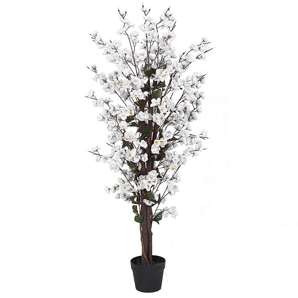 120cm Artificial White Blossom Tree - Elegant Faux Floral Accent for Sophisticated Home Styling