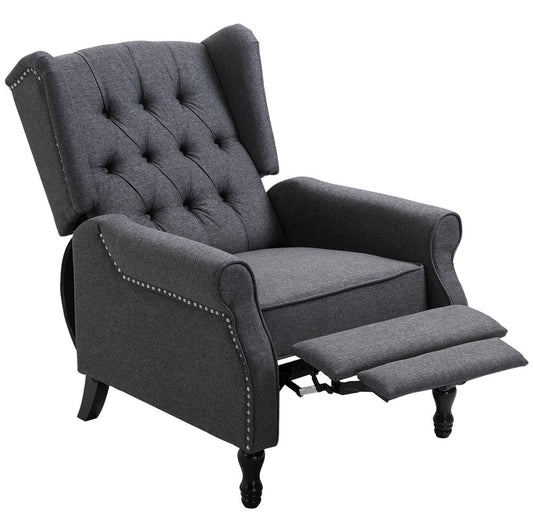 Dark Grey Fabric Recliner Armchair with Footrest, Perfect for Living Room Comfort