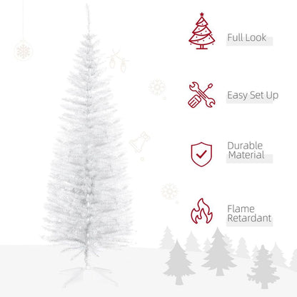 5FT Pencil Slim Artificial Christmas Tree with Sturdy Stand Tips in White