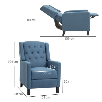 Blue Button-Tufted Microfibre Recliner Armchair for Comfortable Living Room Seating