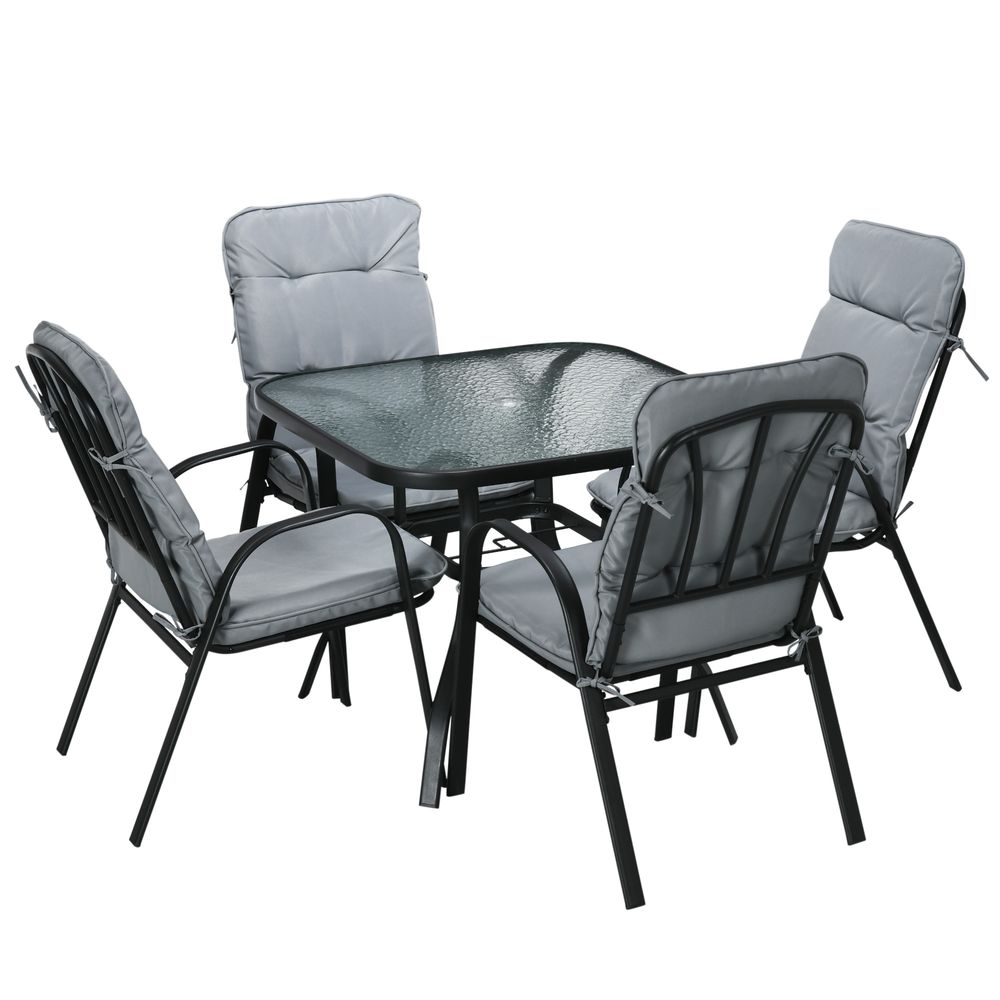 Patio Dining Set: Stylish Glass Table & Comfortable Texteline Chairs