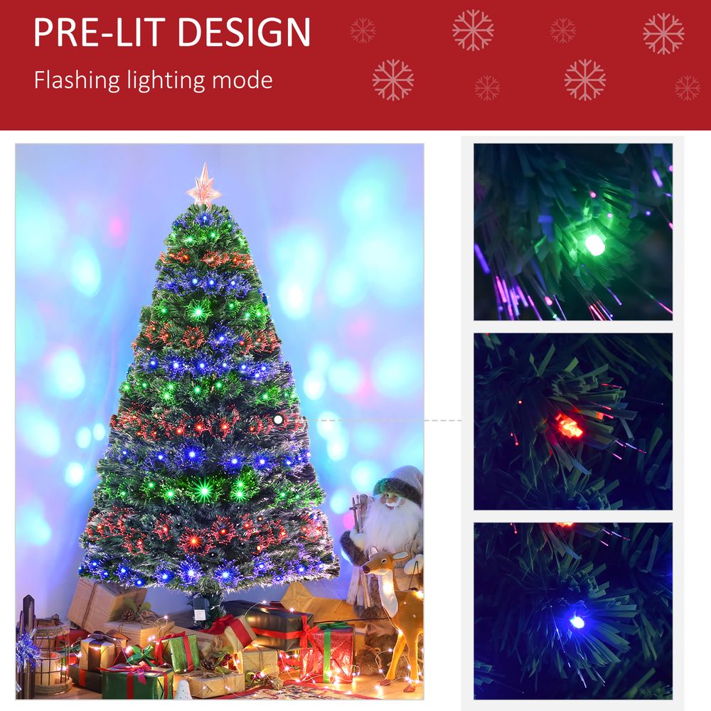 5FT Pre-Lit Artificial Christmas Tree with Multi-Coloured Fibre LED Lights in Green