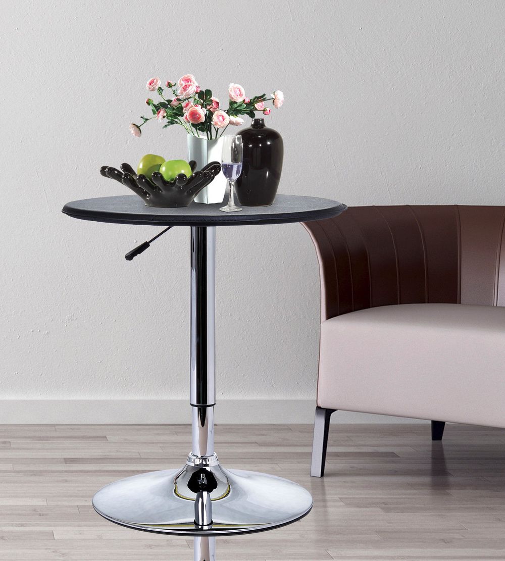 Black Chrome Steel Round Bar Table: Height Adjustable Dining Table