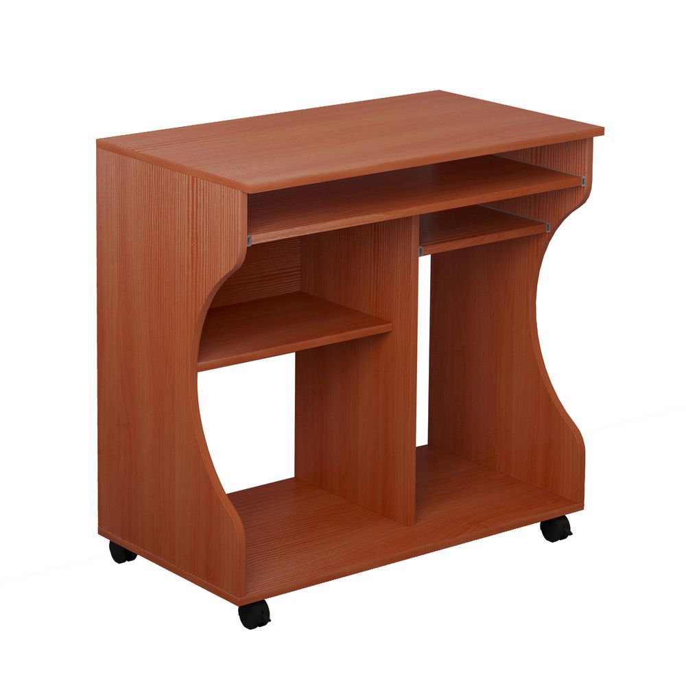 Cherry Wood Computer Desk with Storage Shelf and Wheels for a Stylish Workstation