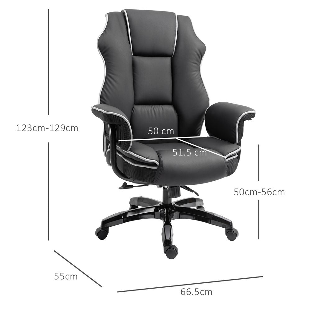 Black Piped PU Leather High-Back Gaming Chair with Padded Comfort for Office Use