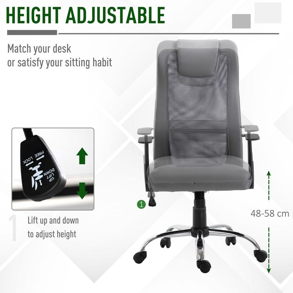 Grey High Back Mesh Office Chair with Swivel, Headrest, and Armrests for Support