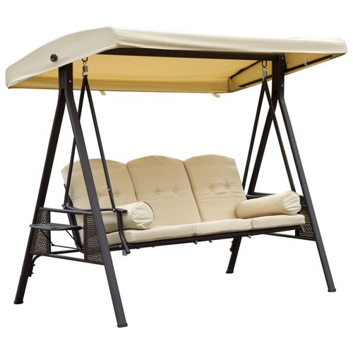 Elegant 3-Seater Steel Swing Chair with Canopy & Cushions for Outdoor Bliss