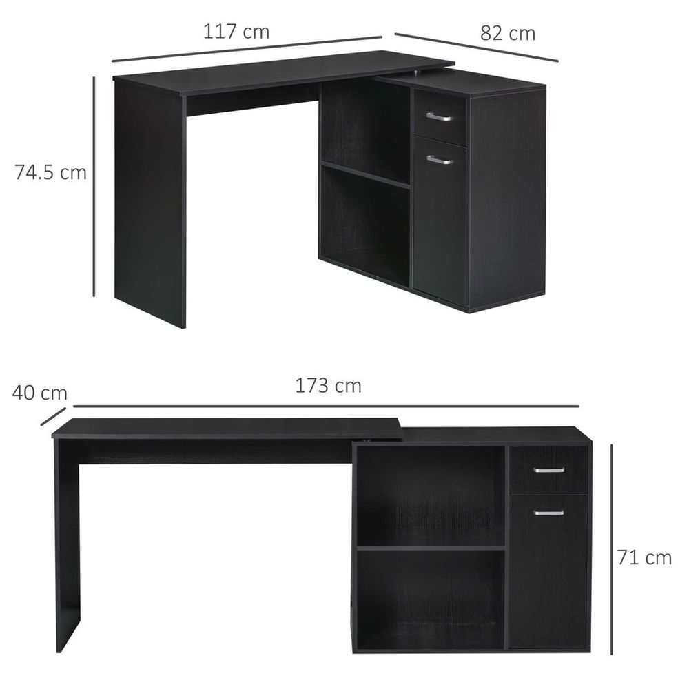 Black Corner Computer Desk with 360-Degree Rotation and Storage Shelf for Efficient Use