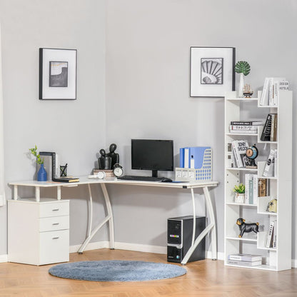 White L-Shaped Corner PC Desk with Drawer for Home Office Workstation Efficiency