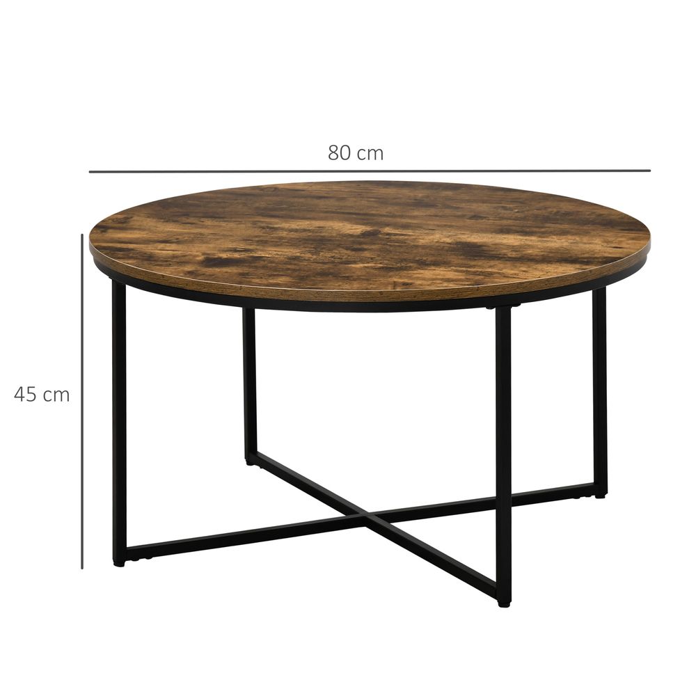 Rustic Brown Industrial Round Side Table with Metal Frame and Large Top